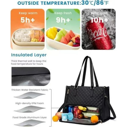 Insulated Lunch Bag Black Shoulder Laptop Bag 2-in-1 Large Capacity Back to School 2026 Gift