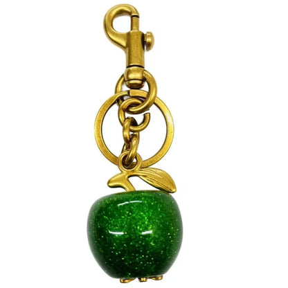 Red Cherry Keychain Bag Charm With Gold Leaf Lobster Clasp