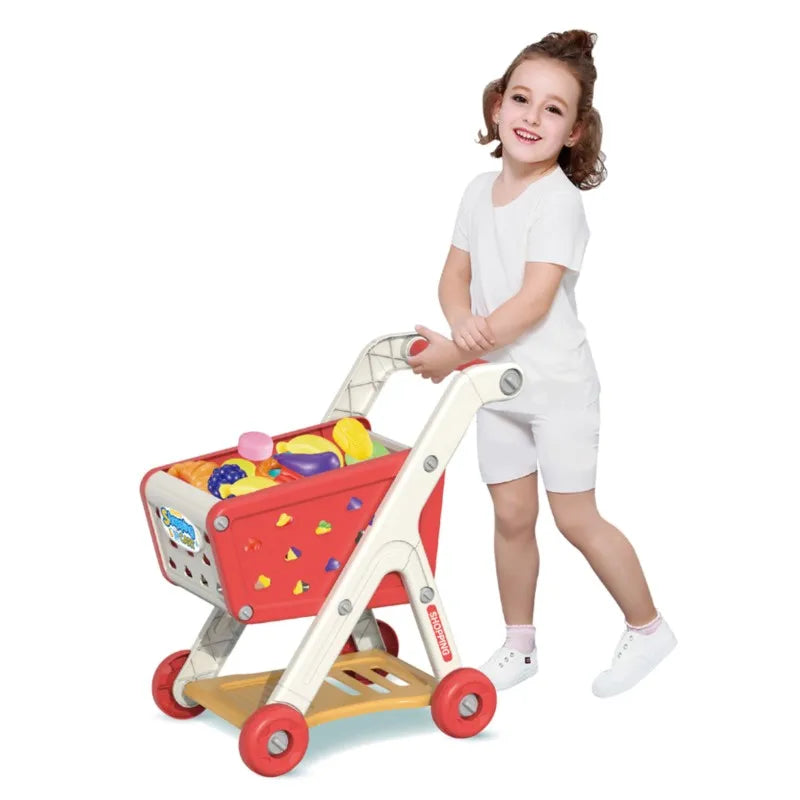 Shopping Cart Toy Push Along Grocery Trolley Kids Pretend Play Supermarket Back To School 2025 Early Education Gift
