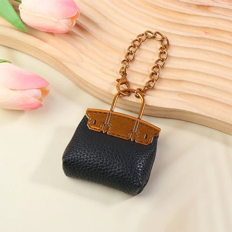 1+1 Free Birkin Inspired Mini Hand Bag - Small Bag Charm Keychain with Metal Chain