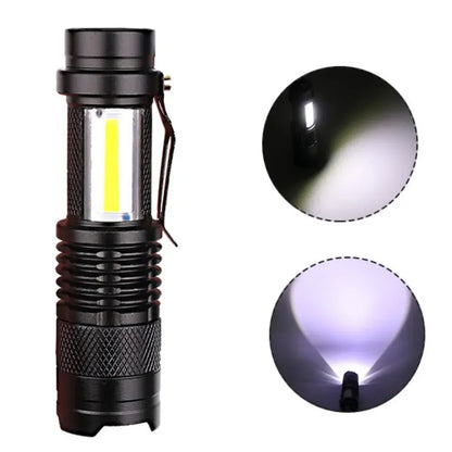 Mini Rechargeable LED Flashlight XPE COB Double Light Source for Camping Fishing Adventure