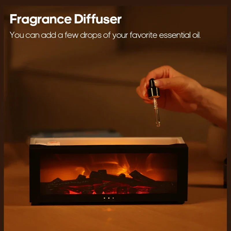 Essential Oil Diffuser Fireplace Flame Humidifier Colorful LED Aroma Mist Remote Timer USB Cozy Fall 2025 Gift