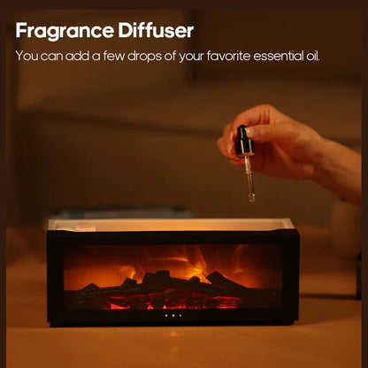 Essential Oil Diffuser Fireplace Flame Humidifier Colorful LED Aroma Mist Remote Timer USB Cozy Fall 2025 Gift