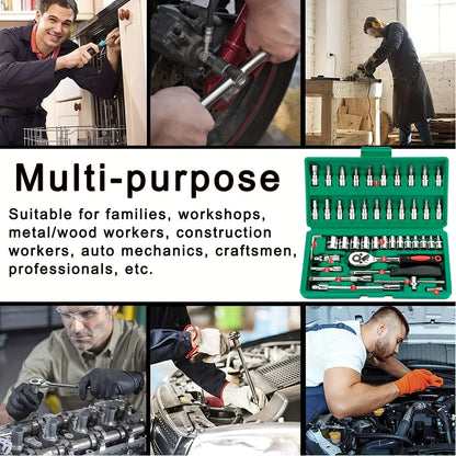 Home Tools Drive Socket Set - 1/4 Inch Ratchet Wrench & Metric Hex Bit Kit for Mechanics