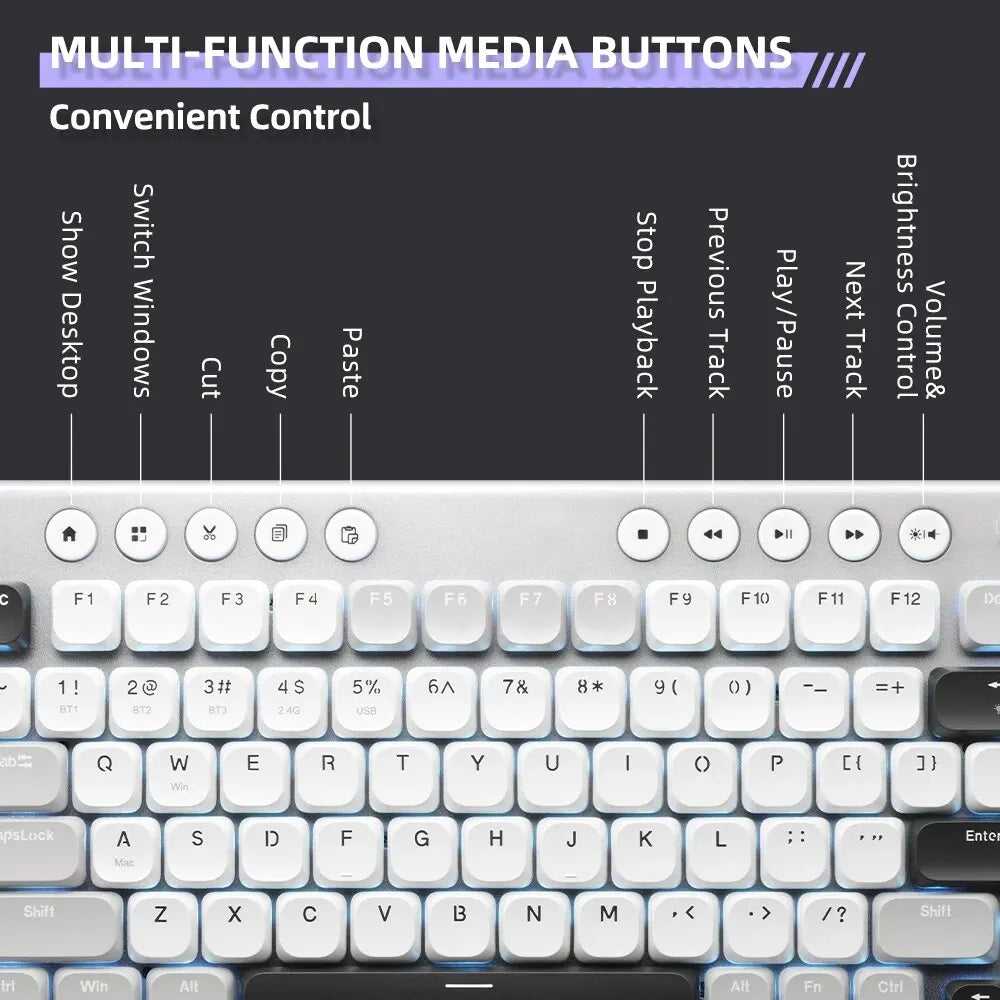 Wireless Low Profile Mechanical Keyboard 98 Keys PBT