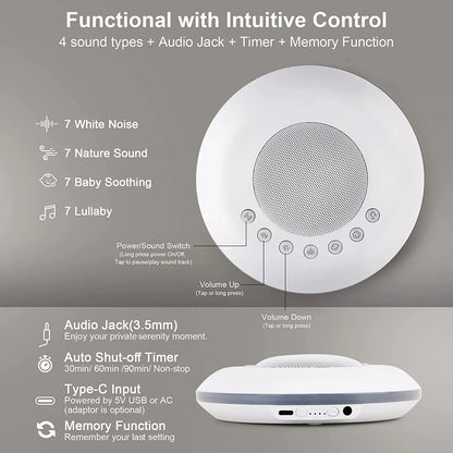 White Noise Machine USB Rechargeable Portable Baby Sound Machine 28 Soothing Sounds Memory Fall 2025 Calming Sleep Aid
