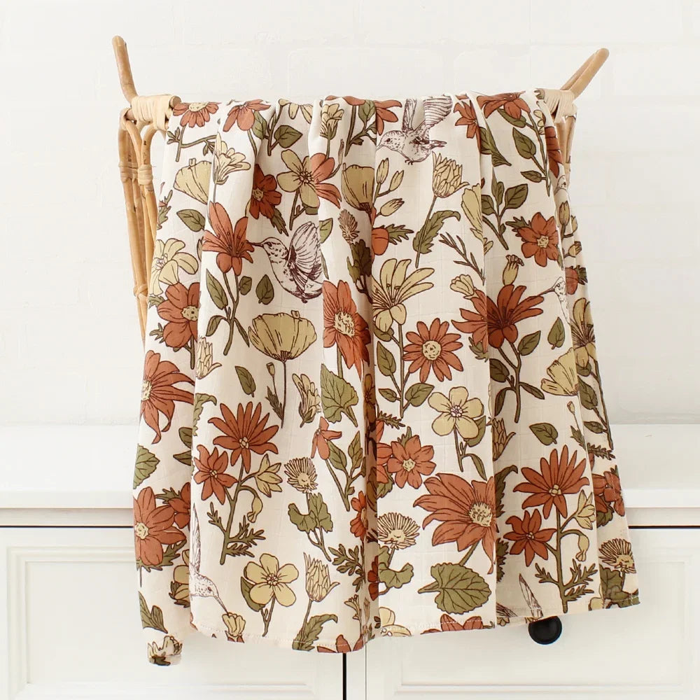 Bamboo Muslin Swaddle Blanket 120x120 Cm Floral Newborn Bedding Fall 2025 Breathable Eco Friendly Baby Gift