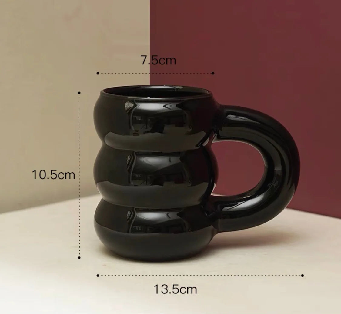Ceramic Mug Ergonomic Handgrip Sculptural Nordic Coffee Cup Fall 2025, Oversized Handle Cozy Gift