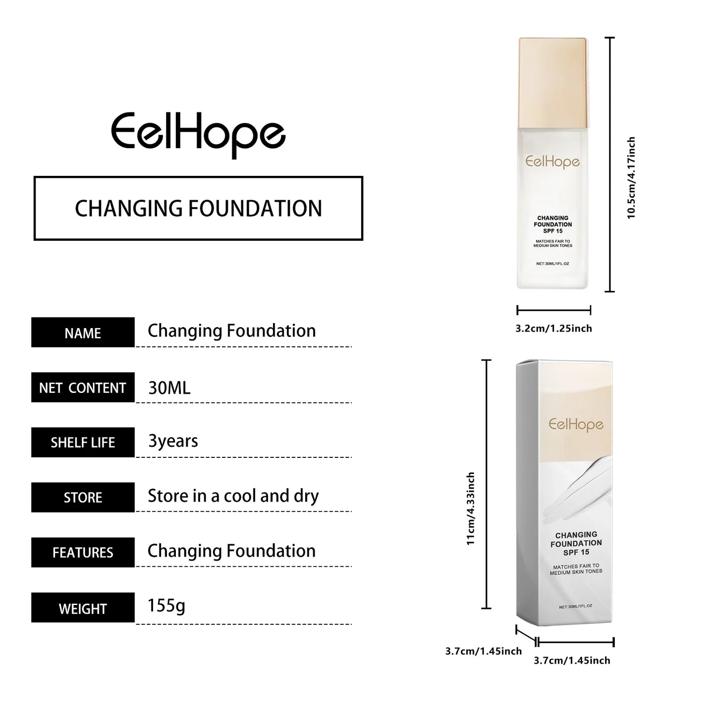Color-Changing Foundation SPF15 – Hydrating, Waterproof, Long-Lasting Liquid Coverage 2026