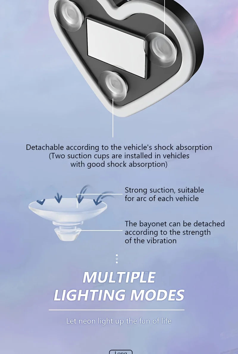 Car Window Neon Light Heart Shaped LED Interior Lamp TikTok Viral Fall 2026 Solar Powered Wiring Free