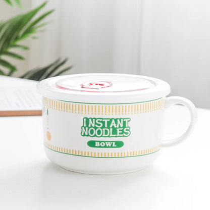 Instant Noodle Bowl Ceramic With Handle And Lid Large
