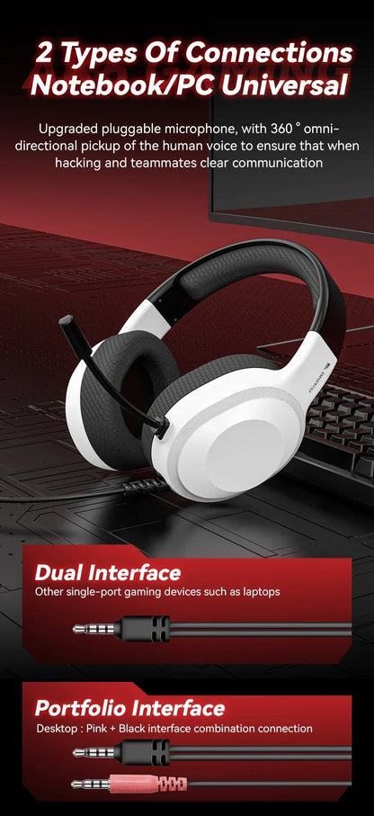 Gaming Headset Wired Lightweight With Omnidirectional Mic