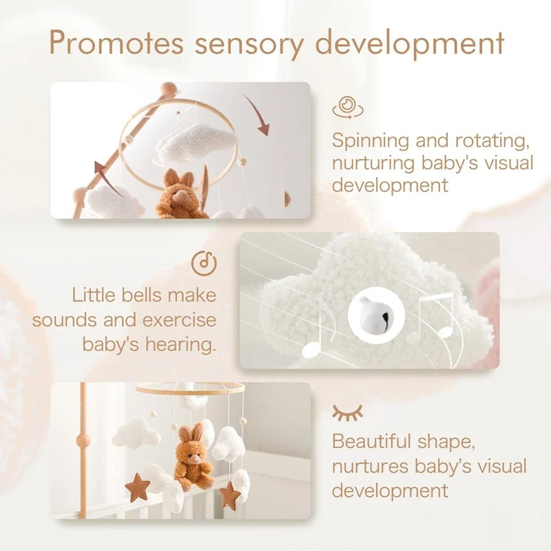 Baby Crib Mobile Wooden Nursery Newborn Sensory Toys