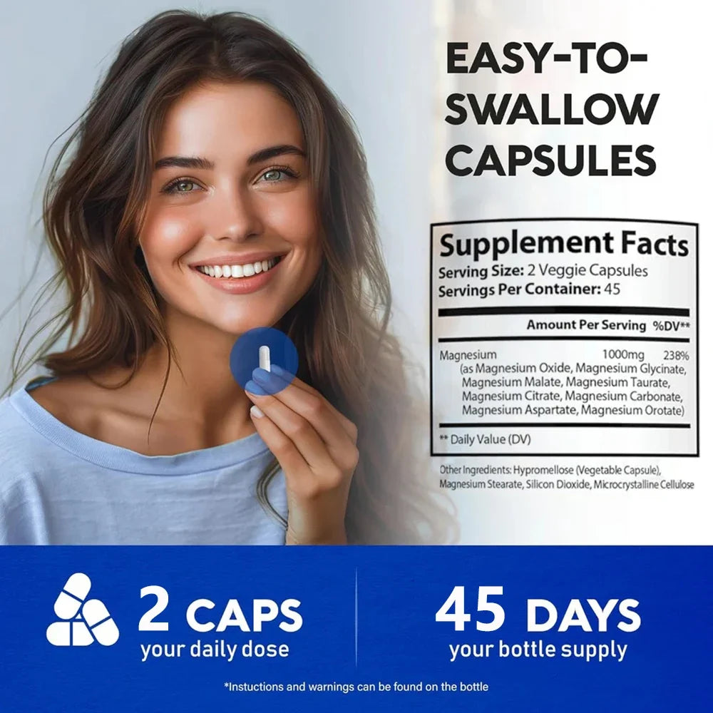 Magnesium Complex 1000mg 8 Elemental Magnesium Dietary Supplement Fall 2026 Wellness High Absorption Sleep Support