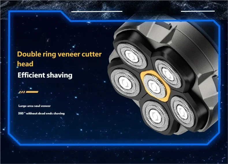 6D Electric Head Shaver for Men - Waterproof Magnetic Rotary Razor with LED Bald Head Hair Trimmer