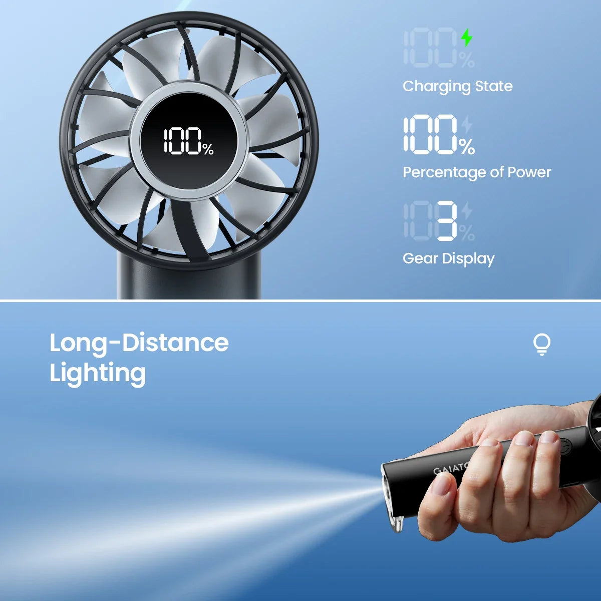 Portable Mini Fan Handheld Fan with LED Display 3 Speeds