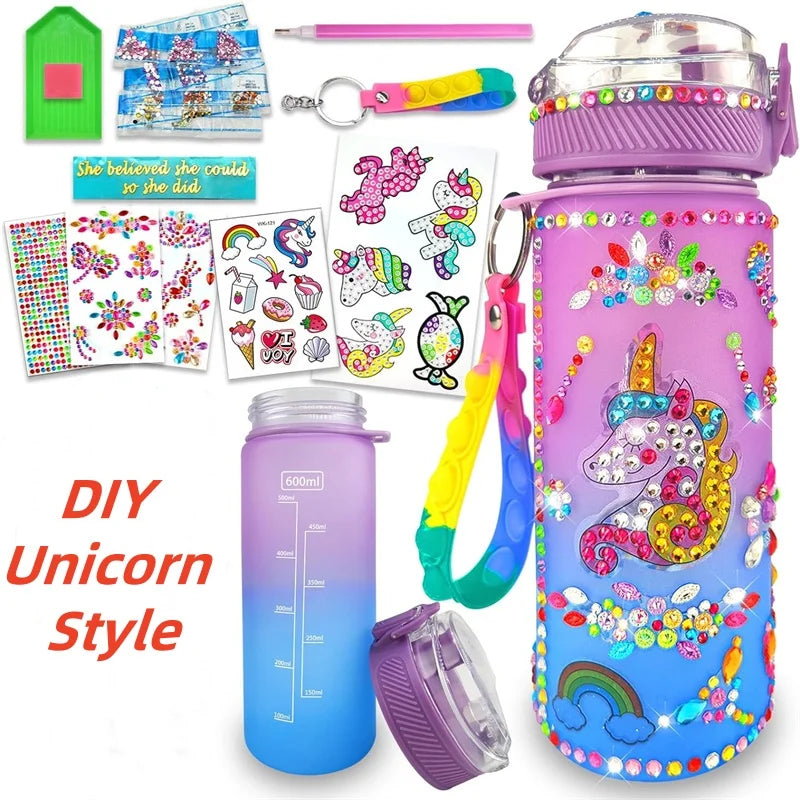 DIY Mermaid & Unicorn Water Bottle Craft Kits for Girls - Fun Arts and Crafts Birthday Gift with Fidget Keychain