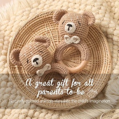 Crochet Bear Teether Rattle Ring Newborn Sensory Toys