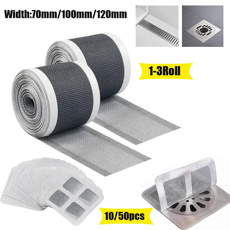 Shower Drain Hair Catcher Mesh Filter Self Adhesive Cuttable Roll Disposable Hair Filter For Bathroom And Kitchen Sink