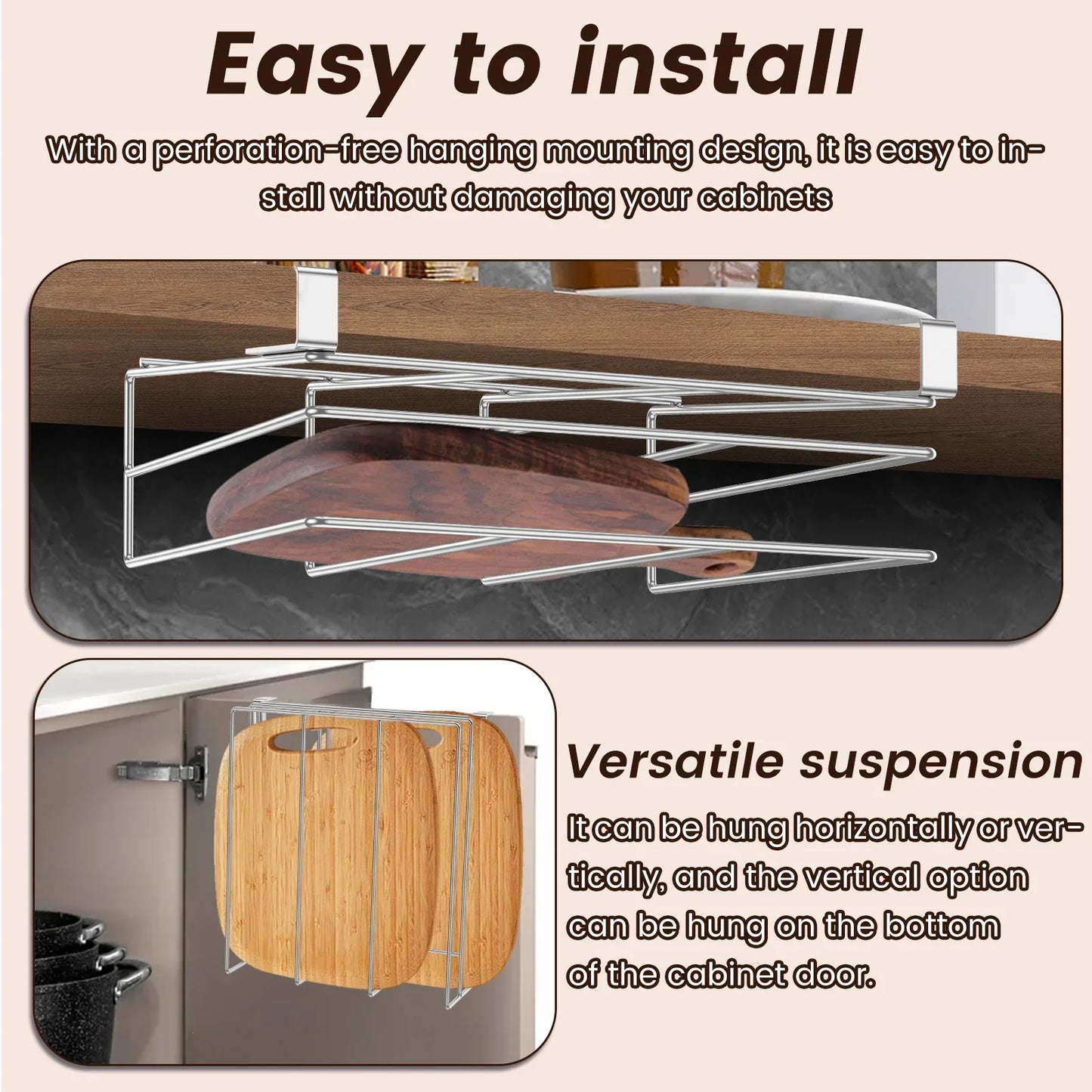 Under Cabinet Cutting Board Organizer Stainless Steel Hanging Rack Kitchen Space Saving Fall 2025 Countertop Saver