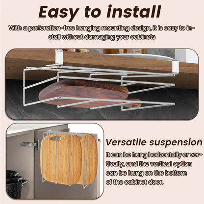 Under Cabinet Cutting Board Organizer Stainless Steel Hanging Rack Kitchen Space Saving Fall 2025 Countertop Saver