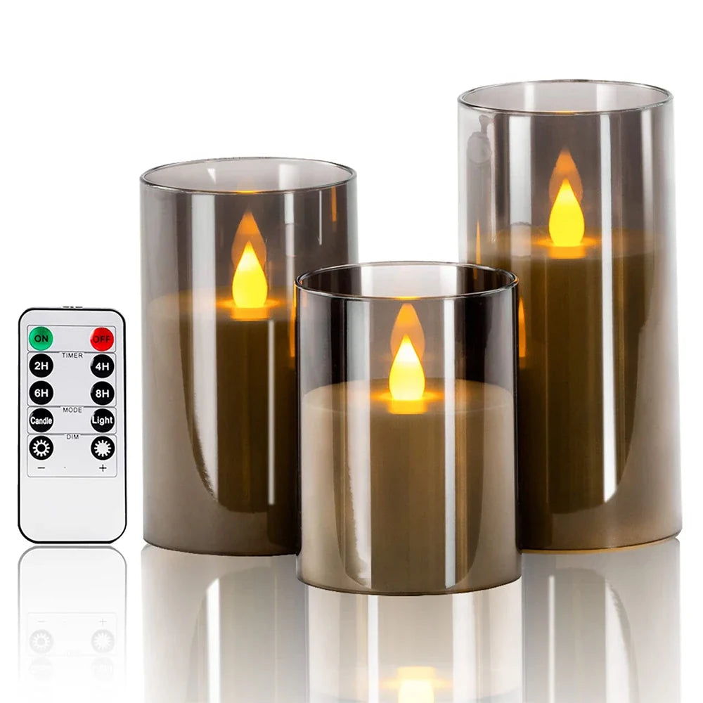 3Pcs/Set LED Flameless Candles with Remote Control - Flickering Light for Weddings & Home Decor