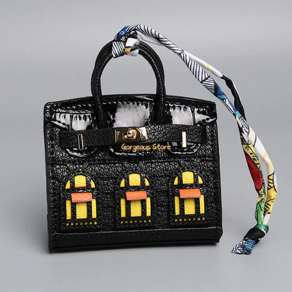 Birkin Inspired Mini Hand Bag - Platinum Bag Charm