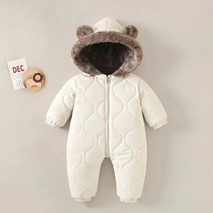Baby solid colour hooded fleece warm cotton winter onesie