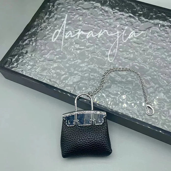 1+1 Free Birkin Inspired Mini Hand Bag - Small Bag Charm Keychain with Metal Chain