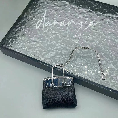 1+1 Free Birkin Inspired Mini Hand Bag - Small Bag Charm Keychain with Metal Chain