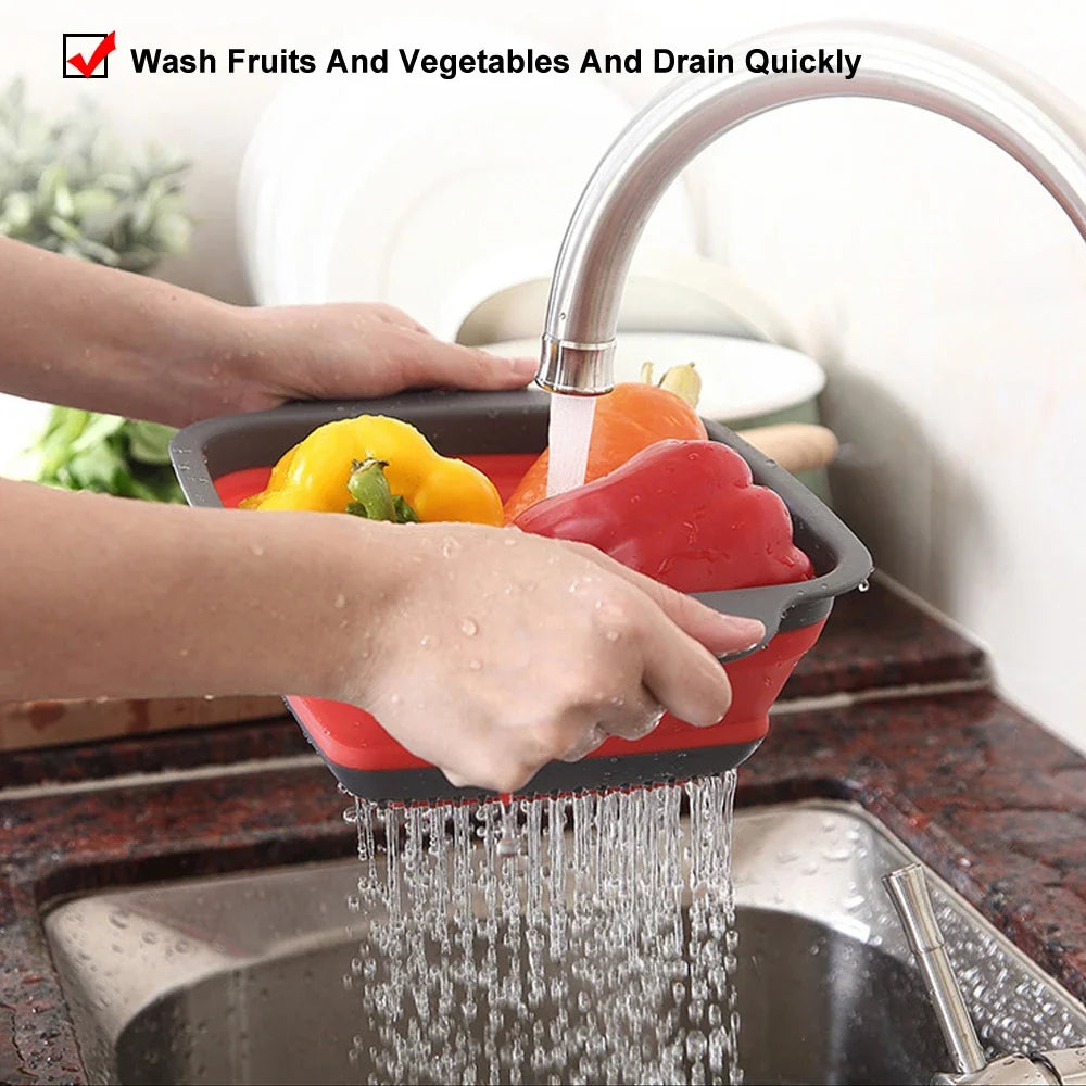 Silicone Folding Drain Basket 2-In-1 Collapsible Colander For Fruits And Vegetables Space-Saving Kitchen Tool Fall 2026