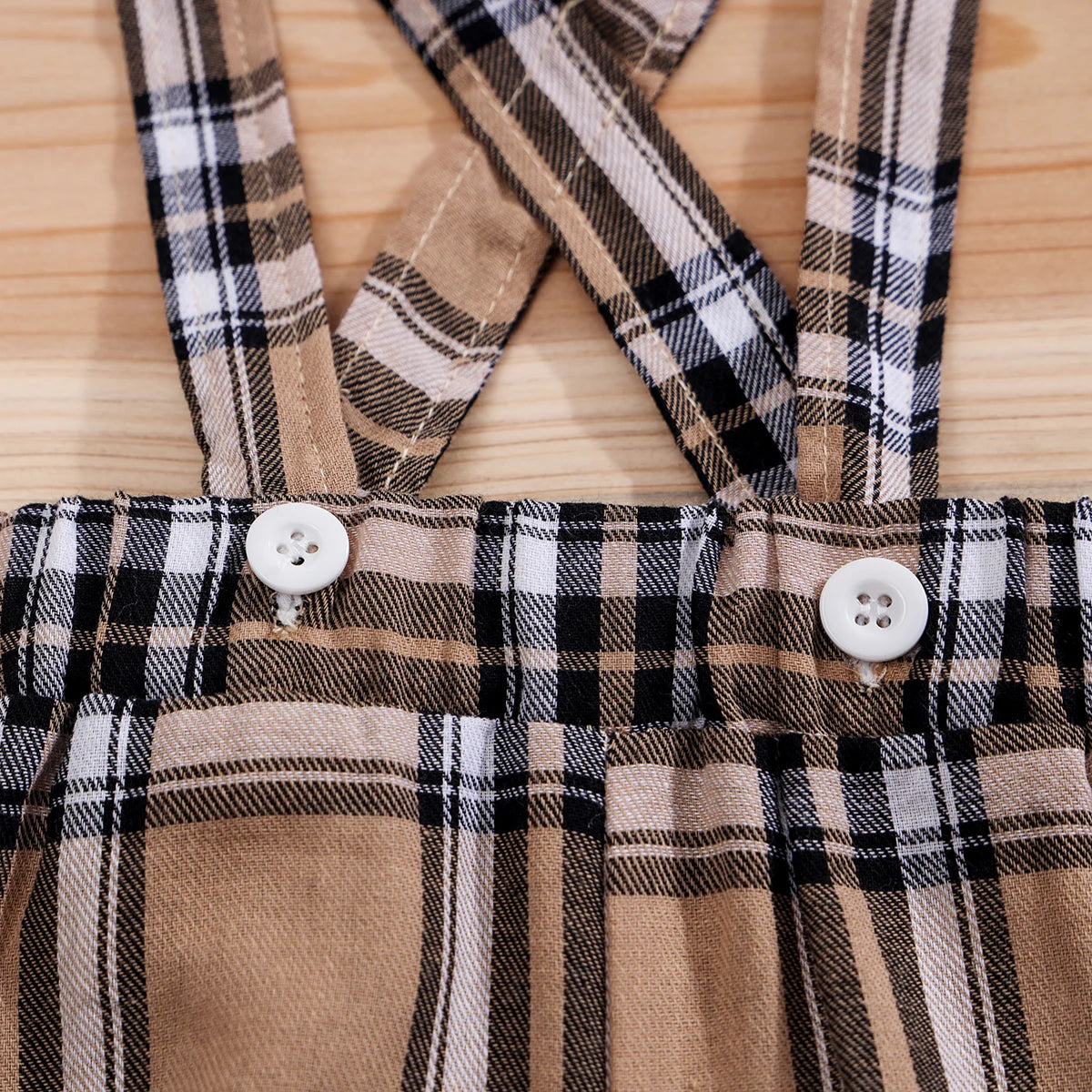 Styling option for baby boys plaid bear bodysuit & trousers set