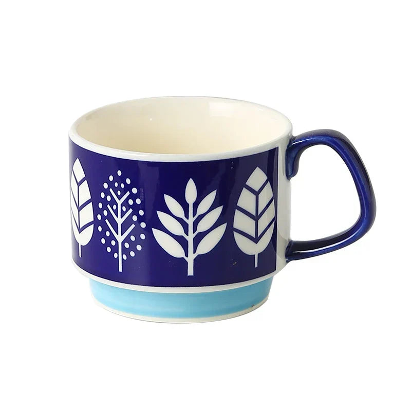Coffee Mug 300ml Japanese Flower Ceramic Set Retro Drinkware Office Entertaining Fall 2025 Ergonomic Handgrip Gift