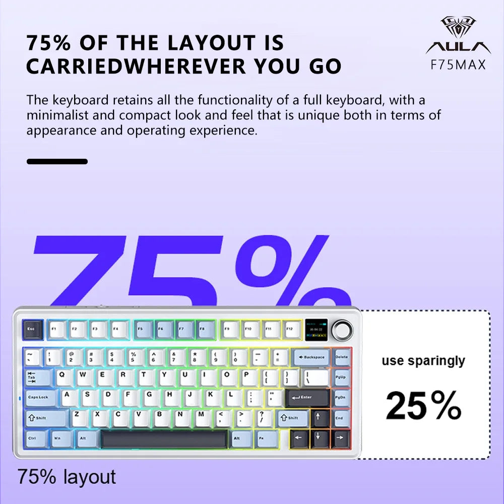 Gaming Mechanical Keyboard 75% Hot Swap RGB TFT Wireless