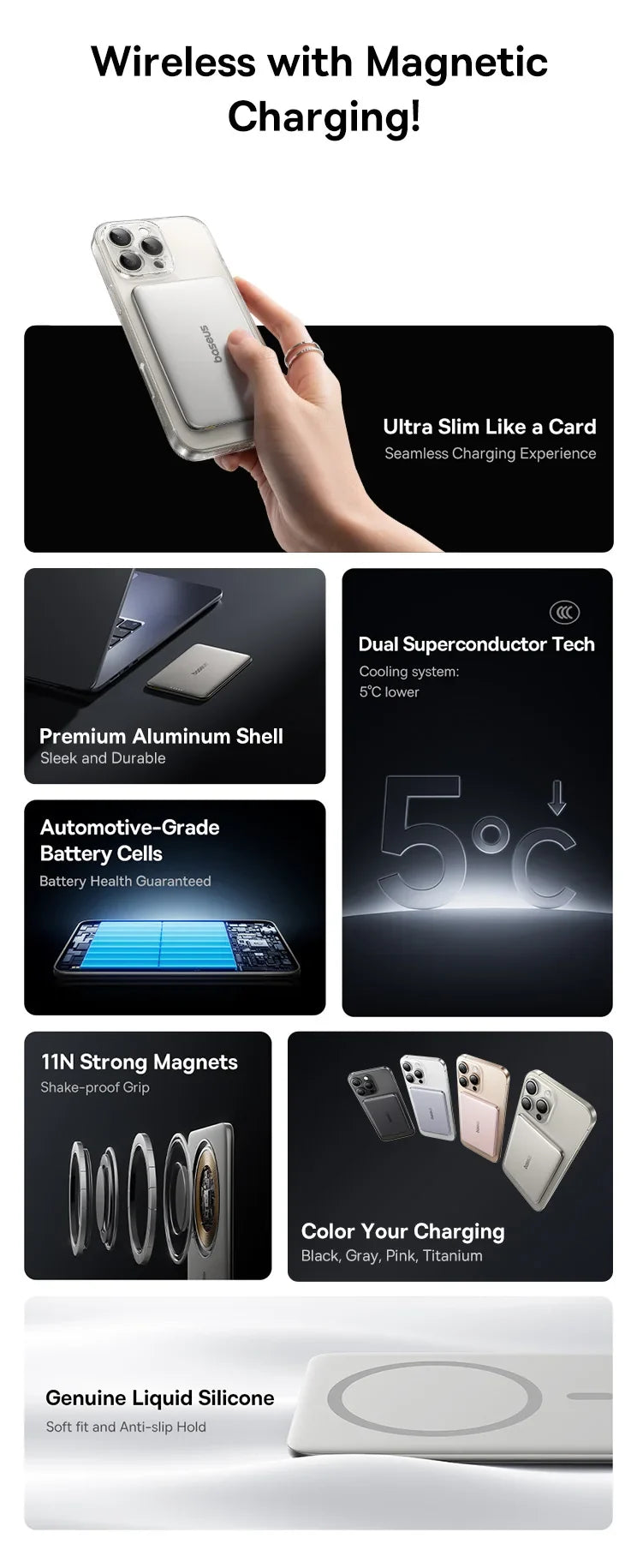 Ultra-Slim Magnetic Power Bank – Card-Sized 10000mAh PD 27W & 5000mAh PD 20W Wireless Charging 2026