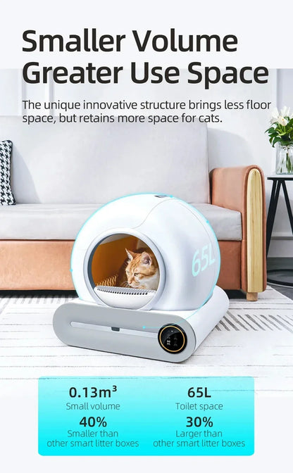 Cat Litter Box 65L Large Space Smart WiFi Auto Clean Enclosed Pet Toilet 9L Waste Bin TikTok Viral Fall 2025 Gift