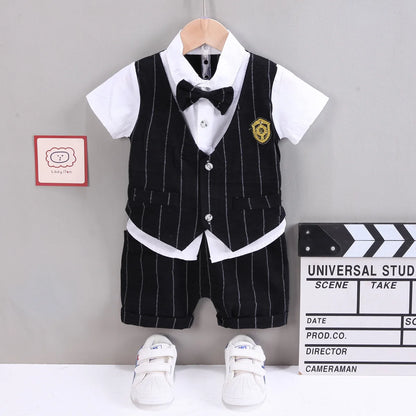 Side view of the boys short sleeve shirt and shorts set - view 28