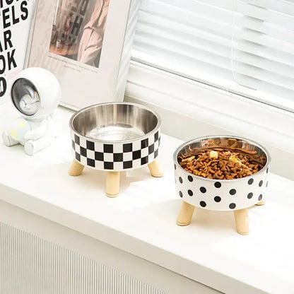 A Cat Bowl For Cats And Dogs - Tall Polka-Dot Stainless Steel Bowl, Anti-Overturn Design, Perfect for Drinking Water and Food