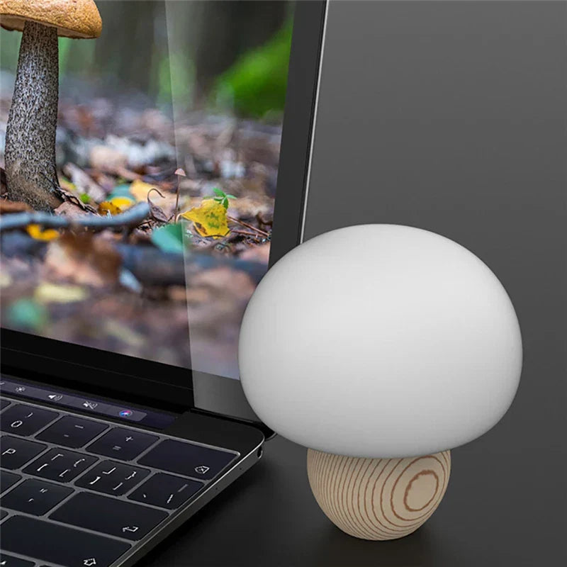 Night Light Silicone Mushroom Lamp Touch Control Wooden Base Back To School 2025 Cozy Kids Gift Timer