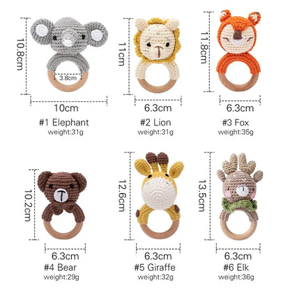 Crochet Bear Teether Rattle Ring Newborn Sensory Toys