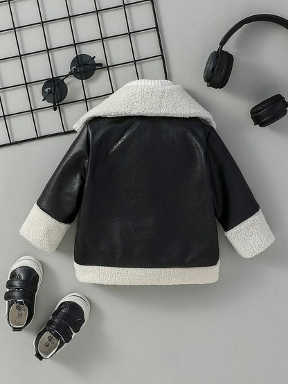 Turn-down collar detail on baby boys black jacket