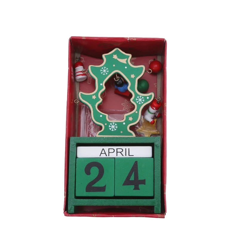 Christmas Wooden Countdown Calendar Ornament Tabletop Decor