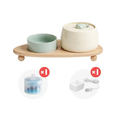 Cat Water Fountain 1300ml Ceramic USB Charging Pet Fountain With Filter And Wooden Stand Fall 2025 Continuous Hydration