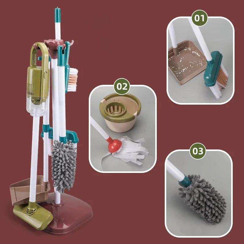 Kids Pretend Play Cleaning Set - Broom & Vacuum Toy for Boys and Girls, 23-Piece Sanitation Fun