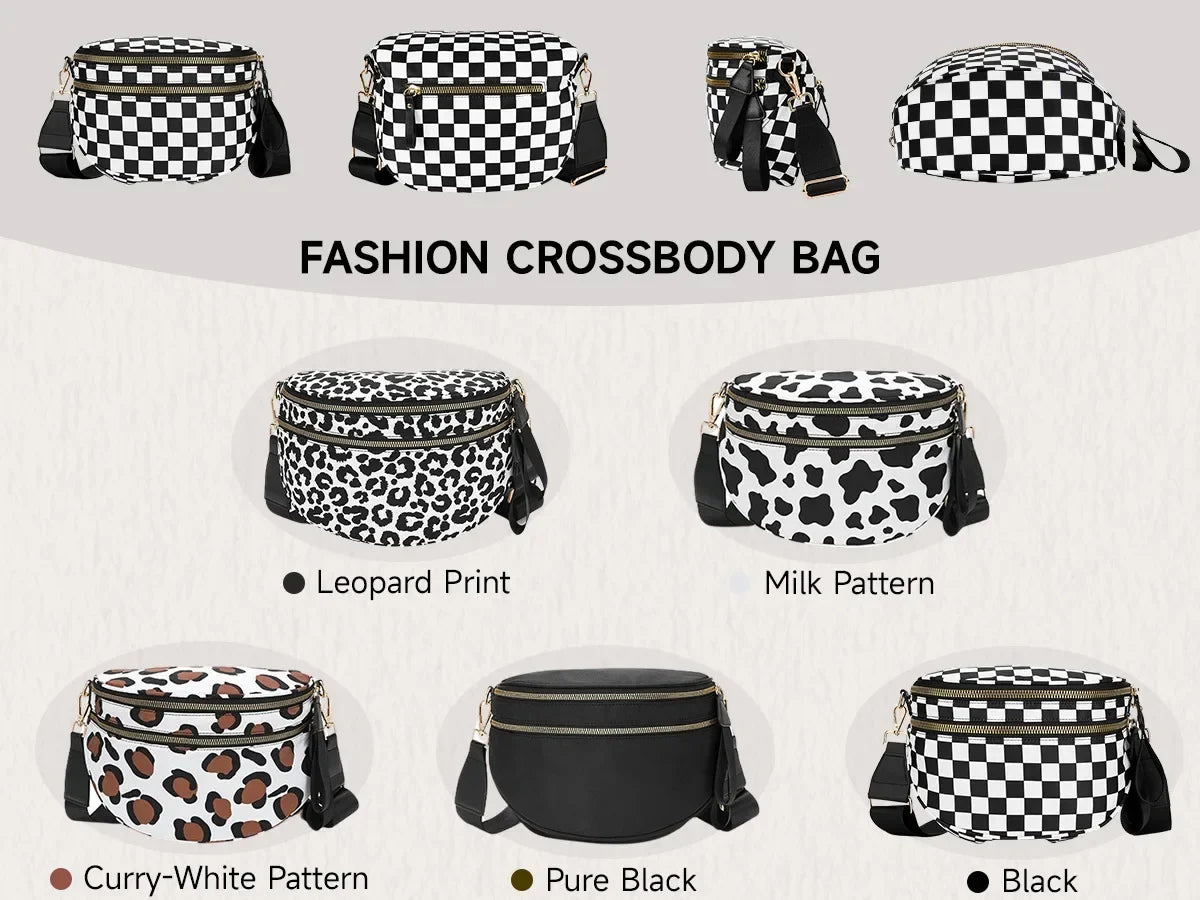 Casual women's checkered fanny pack – large capacity bum bag, adjustable crossbody mommy travel bag