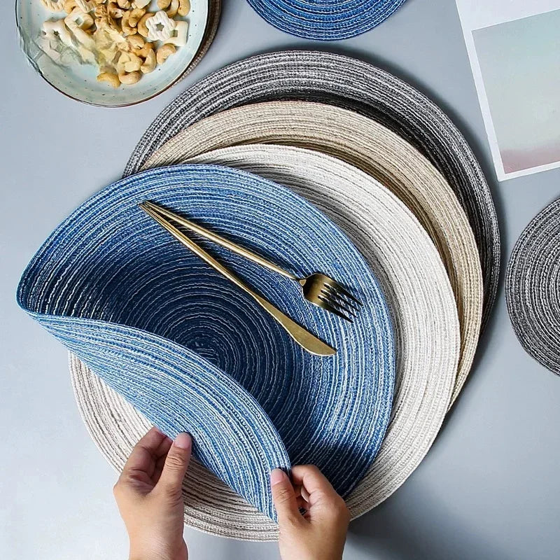 6pcs Round Woven Ramie Placemats - Non-Slip Table Mats for Dining, Kitchen & Cafe Use