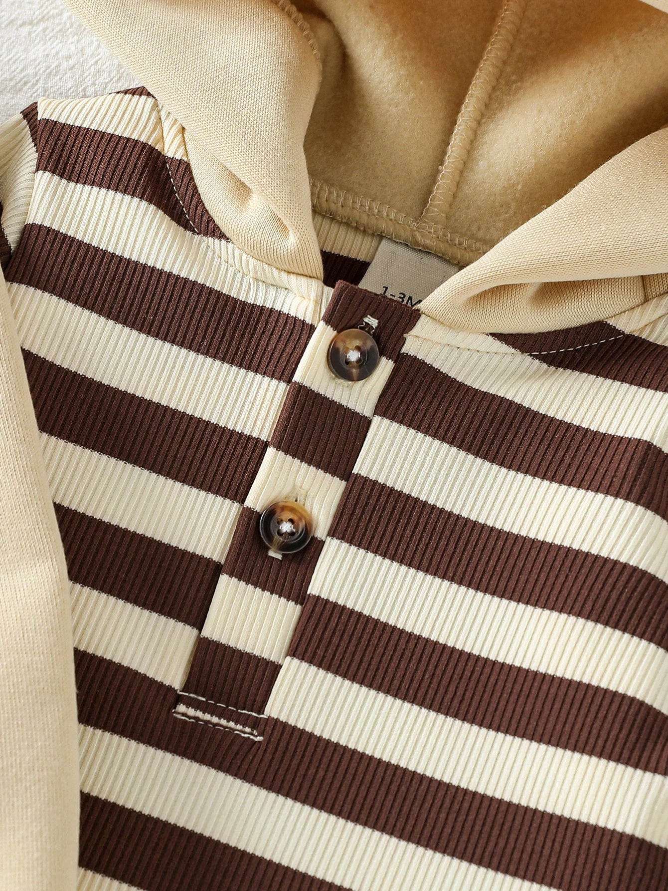 Back view of boys striped hoodie & bear overalls set