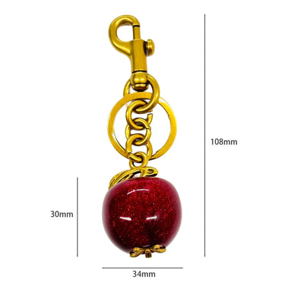 Red Cherry Keychain Bag Charm With Gold Leaf Lobster Clasp