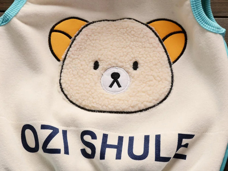 Detail shot of the Yellow kids thick velvet fleece 3-piece sleepwear set