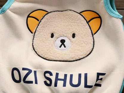 Detail shot of the Yellow kids thick velvet fleece 3-piece sleepwear set